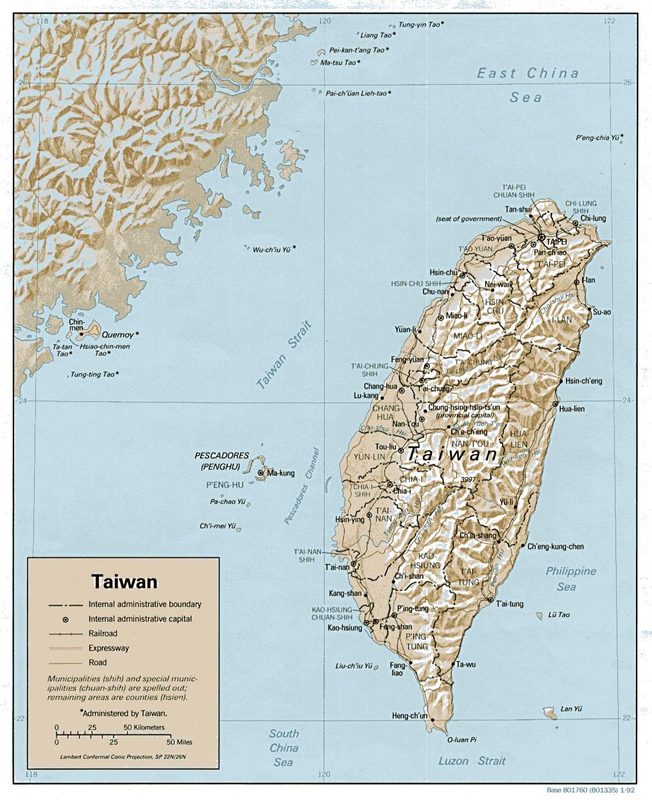 Relief map of Taiwan from 1992.