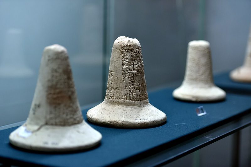 Three foundation cones from southern Iraq, containing the the names of Gudea, Ur-Nammu, and Lipit-Ishtar.