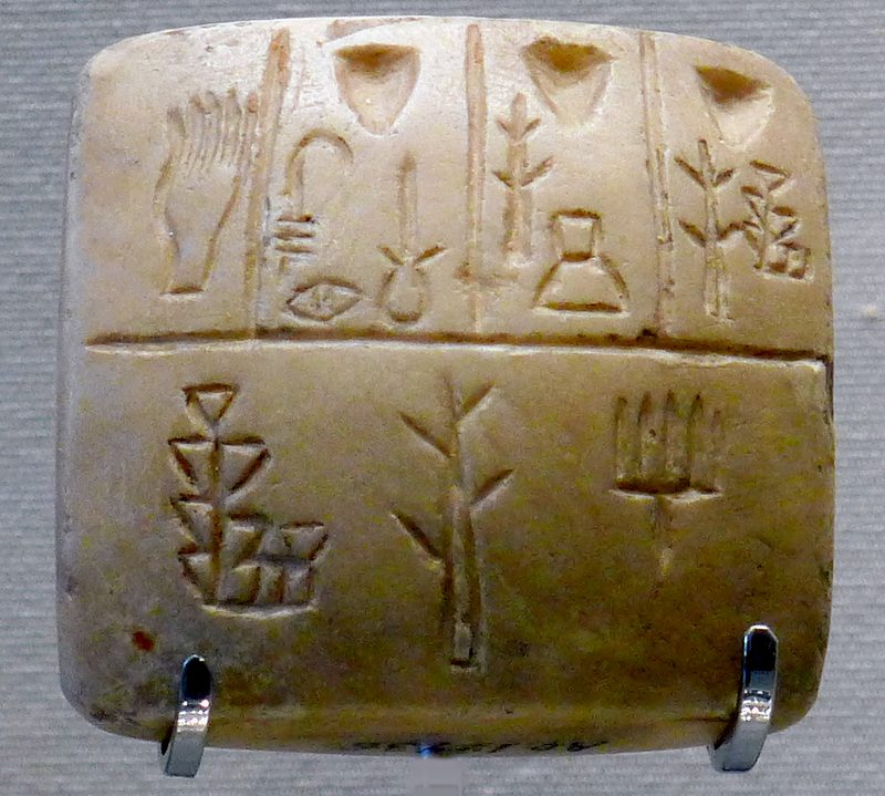Tablet with proto-cuneiform pictographs – Uruk III (late 4th millennium BC).