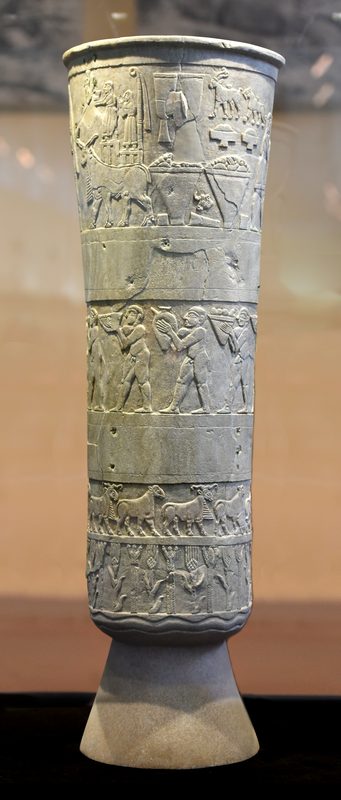 Devotional scene to Inanna, Warka Vase, c. 3200–3000 BCE, Uruk.