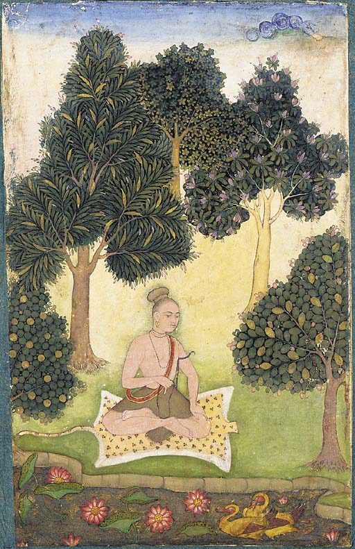 A yogi seated in a garden, North Indian or Deccani miniature painting, c.1620-40.