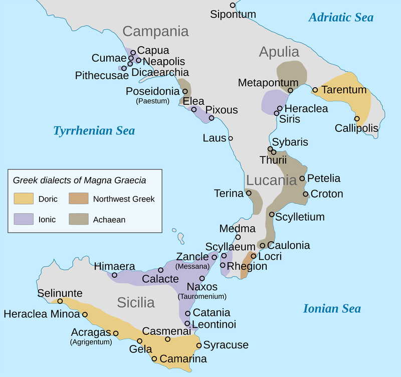Ancient Greek cities in southern Italy.
