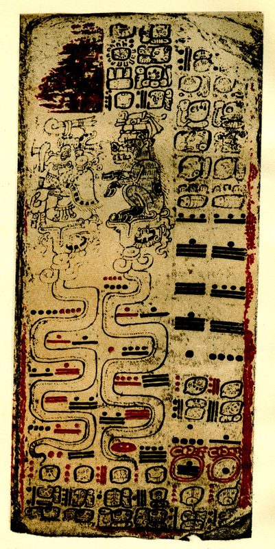 Maya numerals on a page of the Postclassic Dresden Codex.