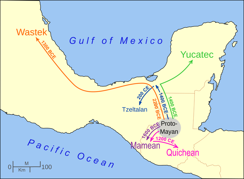 Map of Mayan language migration routes.