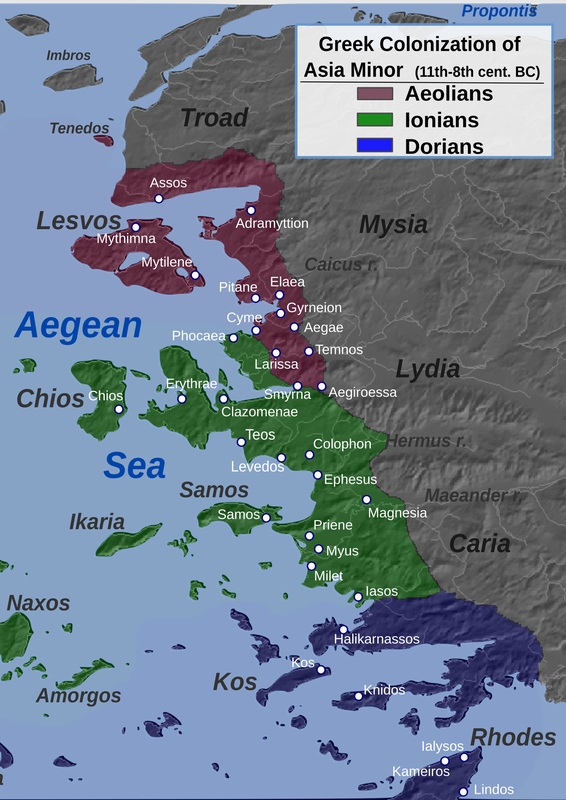 Ancient Greek cities on the west coast of present-day Turkey.