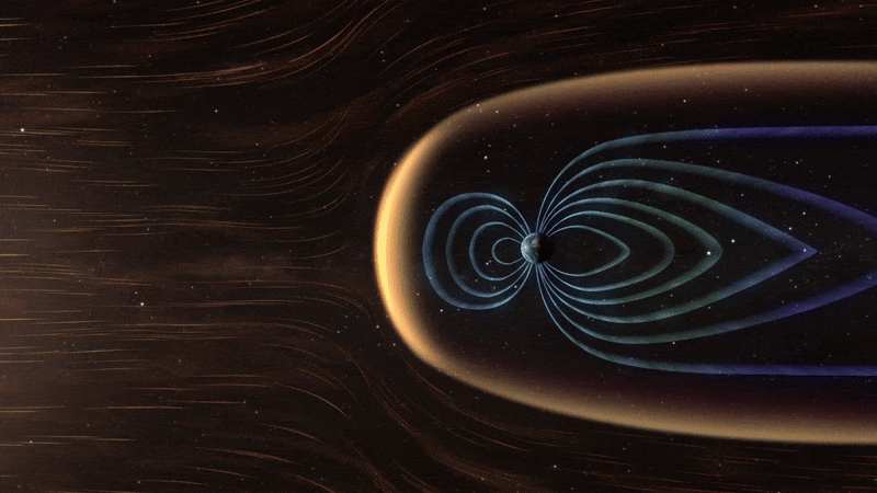 Artist's impression of solar wind flow around Earth's magnetosphere.