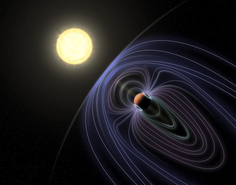 The heliosphere under the influence of the interstellar medium with the orbits of the planets and Pluto.