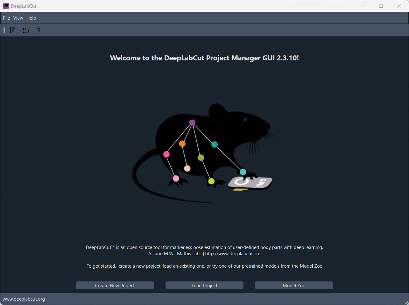 DeepLabCut starting screen.