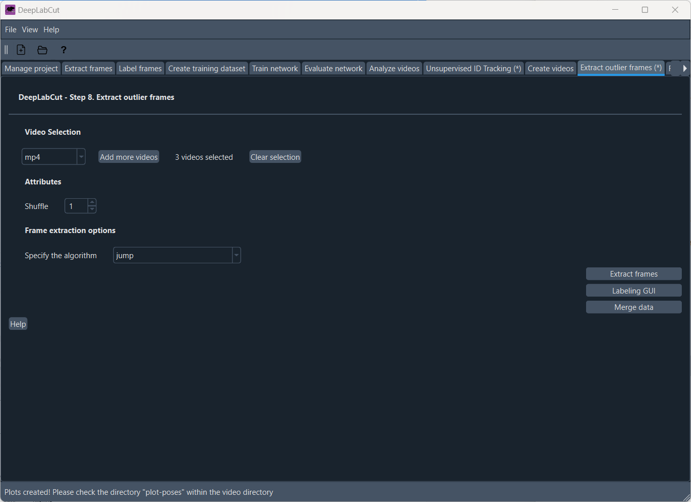 The 'Extract outlier frames' tab.