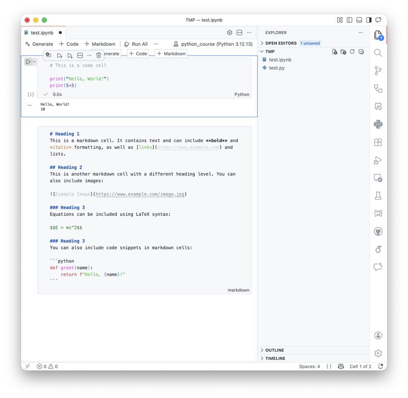 Example of an executed code cell in a VS Code Jupyter notebook.