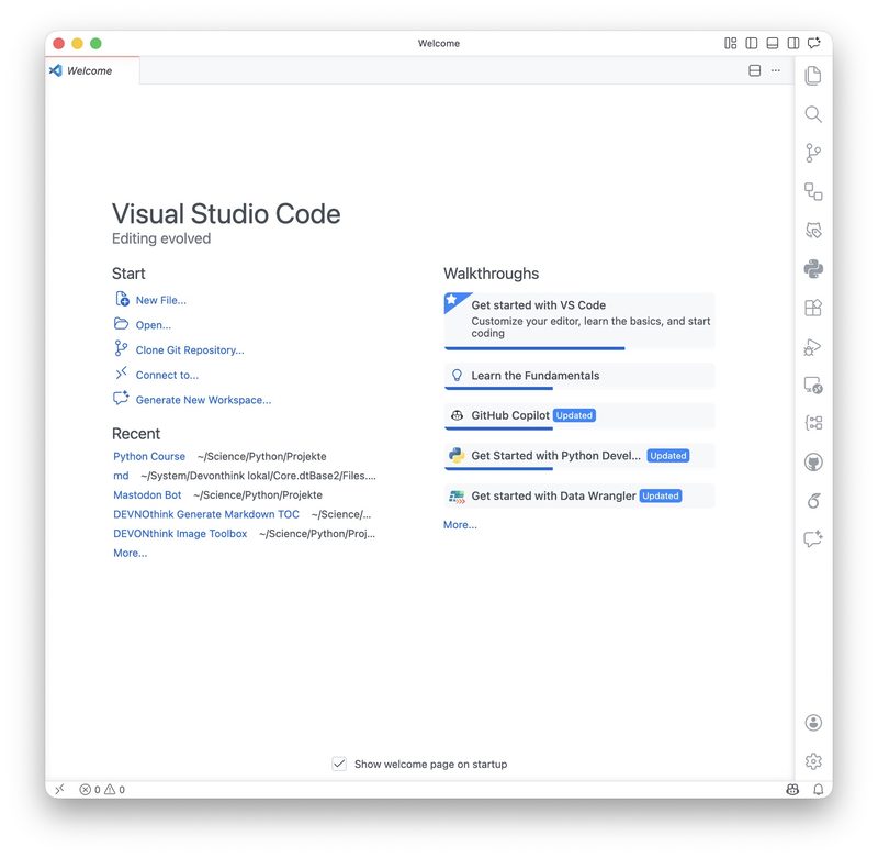 VS Code main window (may differ depending on your setup).