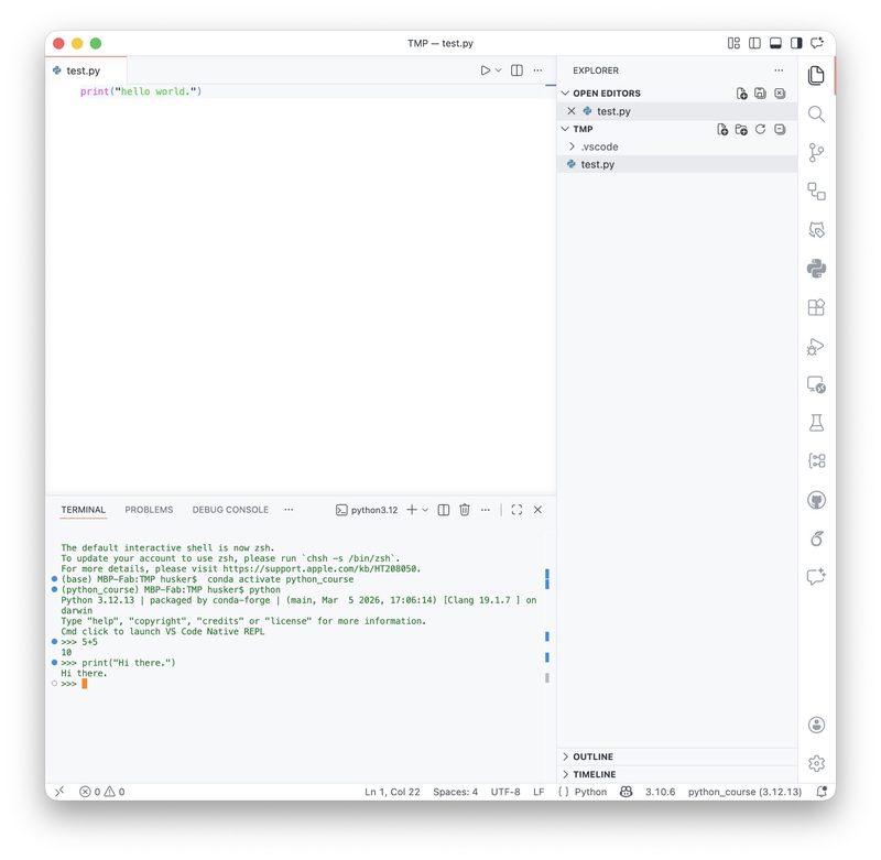 Interactive Python terminal in VS Code.